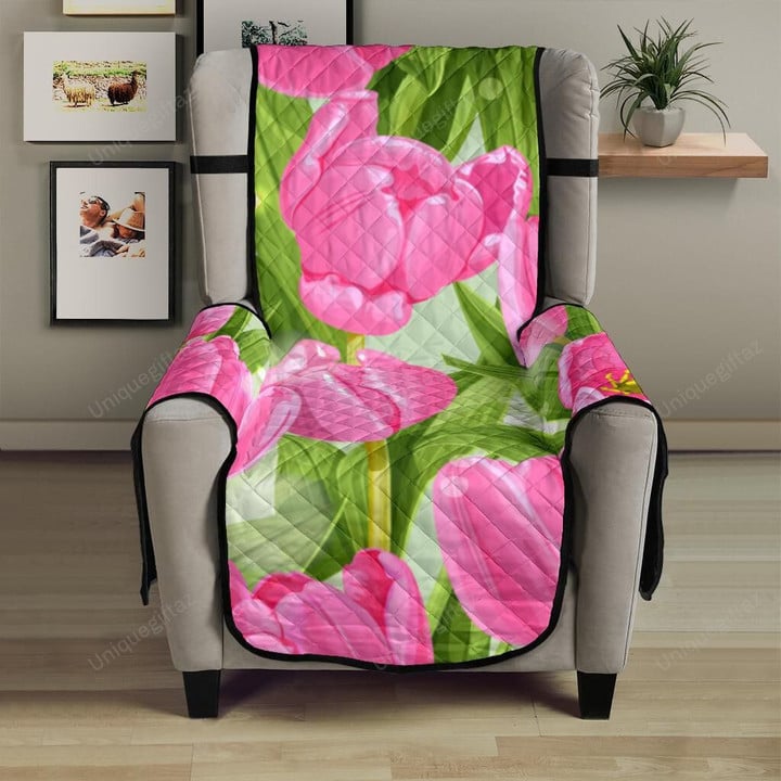 Pink Tulip Pattern Chair Cover Protector