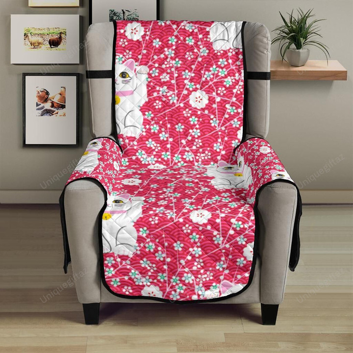 Maneki Neko Lucky Cat Sakura Pink Background Chair Cover Protector