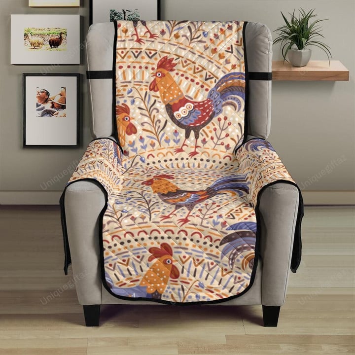 Cute Rooster Chicken Floral Ornament Background Chair Cover Protector
