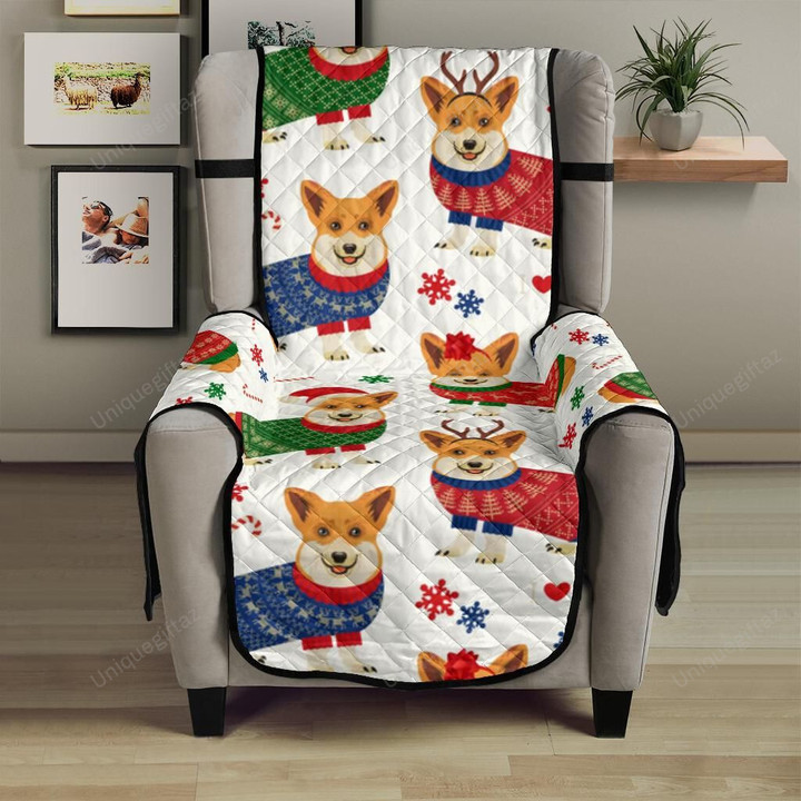 Corgi Christmas Pattern Chair Cover Protector
