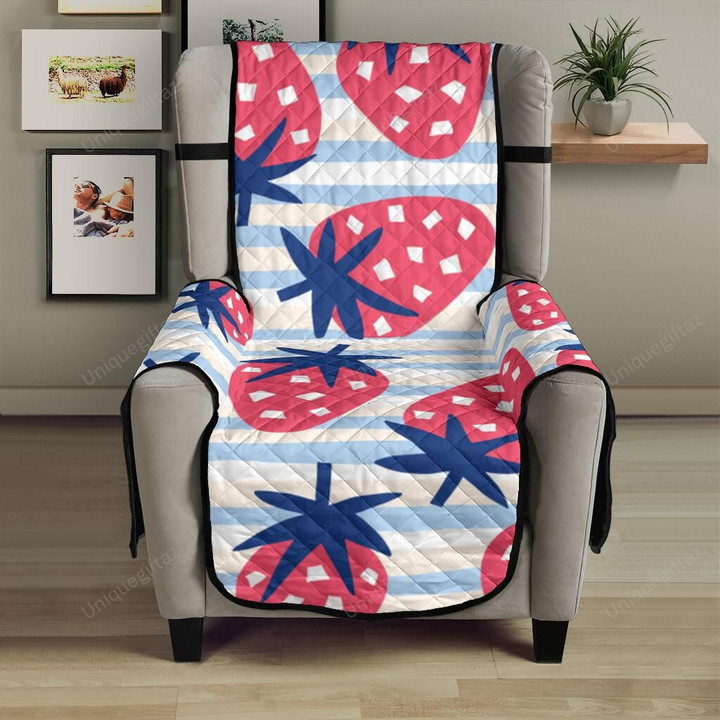 Strawberry Pattern Blue Lines Background Chair Cover Protector