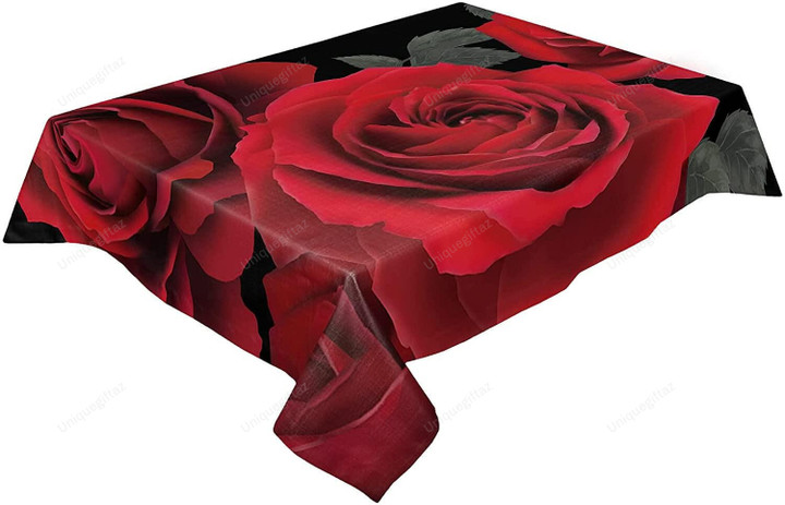 Romantic Red Rose Flower Themed Design Tablecloth Home Decor