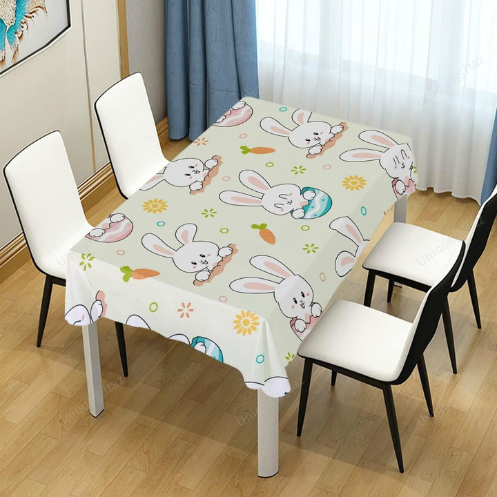 Little Bunny Digging Hole Happy Easter Tablecloth Home Decor