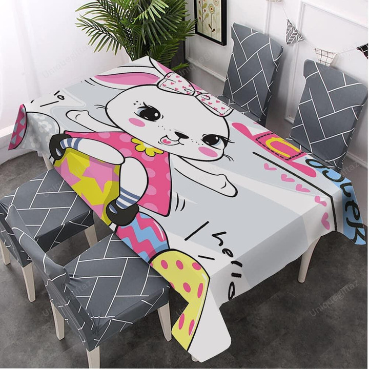 Cute Pink Girly Bunny Sitting On Eggs Design Tablecloth Home Decor