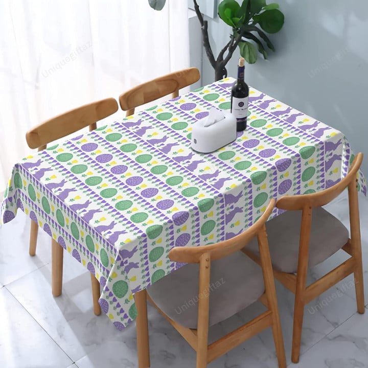 Olive And Purple Egg And Bunny Cute Pattern Tablecloth Home Decor