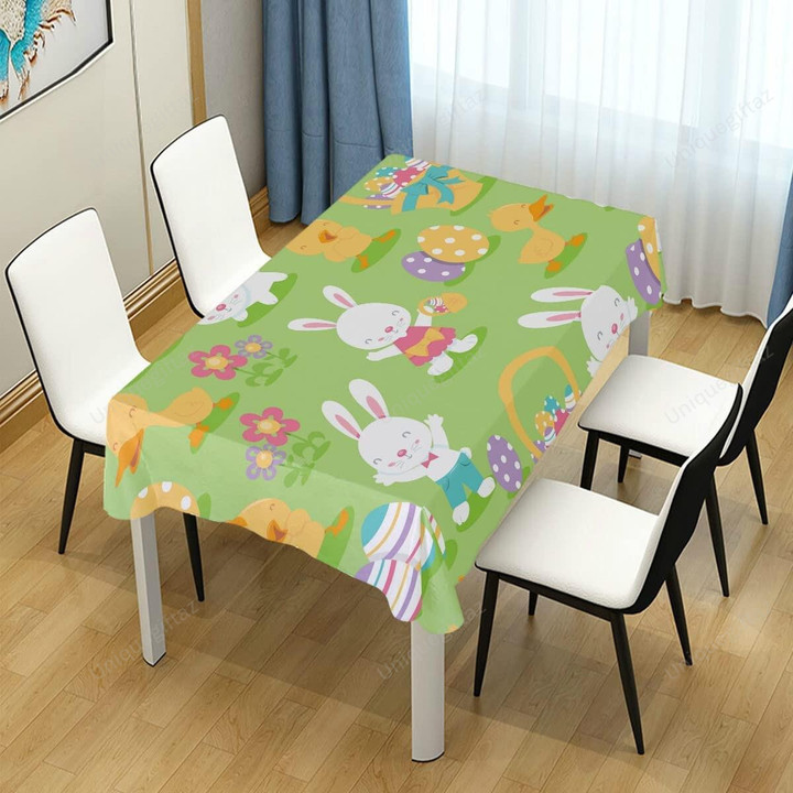 Group Of Bunny Playing In Garden Cartoon Pattern Tablecloth Home Decor