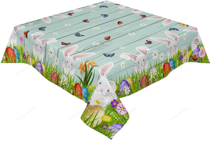 Happy Bunny On Garden With Beautiful Butterflies Tablecloth Home Decor