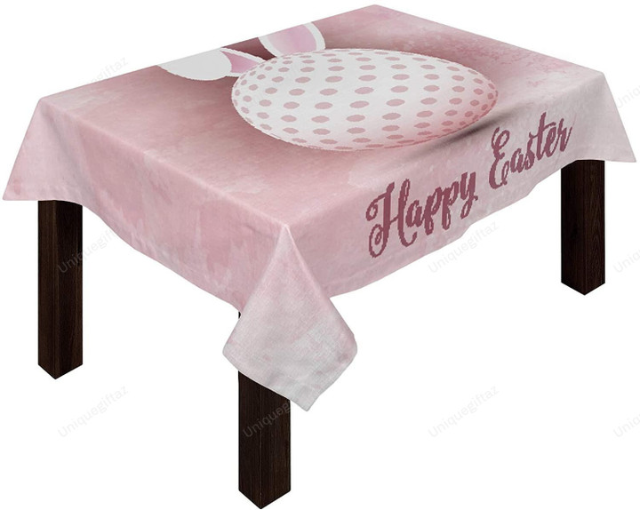 Happy Easter Pink Polka Dot Egg With Bunny Ears Tablecloth Home Decor