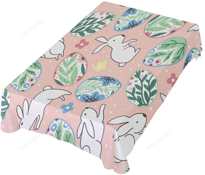 Hand Drawn Pretty Rabbit Floral And Plant Pattern Tablecloth Home Decor