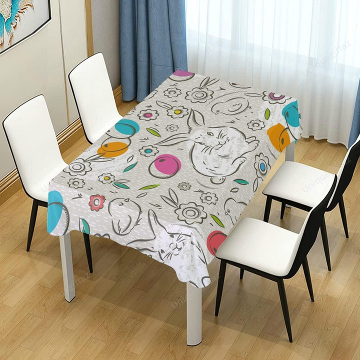 Bunny Cartoon Drawing And Chick Doodle Pattern Tablecloth Home Decor