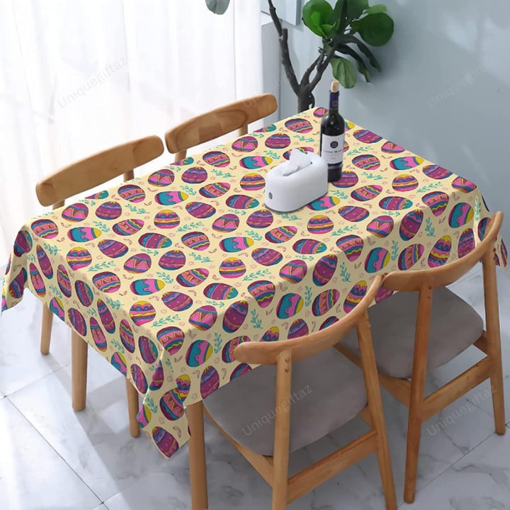 Purple Easter Egg Leaf Branches Pattern Tablecloth Home Decor