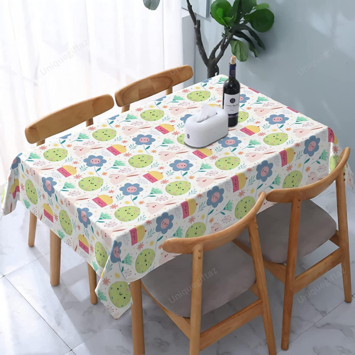 Cute Cartoon Drawing Pattern Lovely Flowers Eggs Tablecloth Home Decor