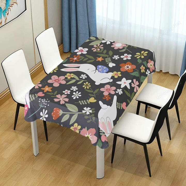 Flower And Plant Garden With Lovely Bunny Tablecloth Home Decor