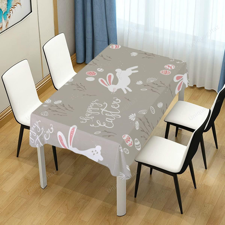 Happy Easter Bunny Playing On Grey Background Tablecloth Home Decor