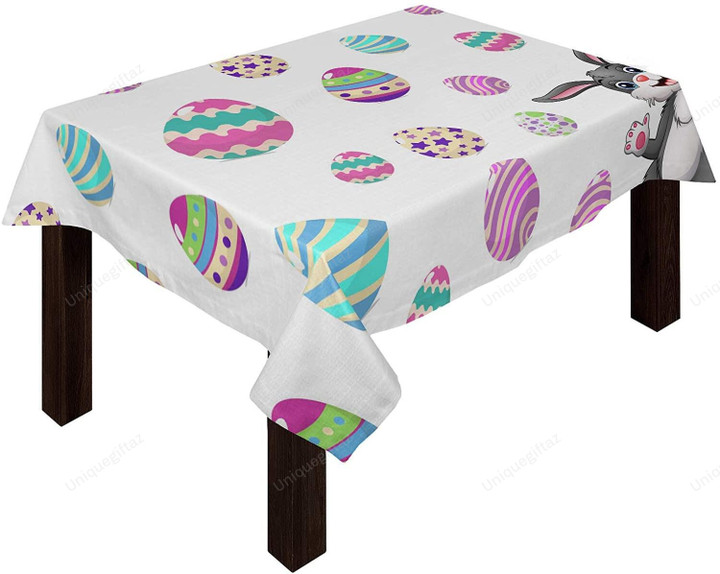 Collection Of Decorated Eggs And Bunny Pattern Tablecloth Home Decor