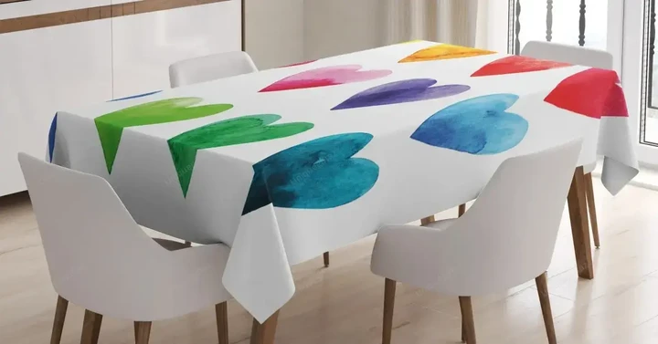 Rainbow Colors Hearts 3d Printed Tablecloth Home Decoration