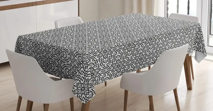 Jumble Grid Floral Details 3d Printed Tablecloth Home Decoration