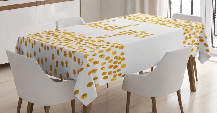 Yellow Tone Dots Cursive 3d Printed Tablecloth Home Decoration