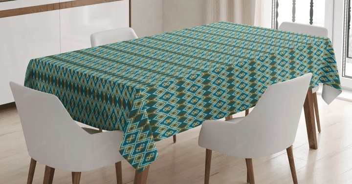 Overlapping Diamond Shape 3d Printed Tablecloth Home Decoration