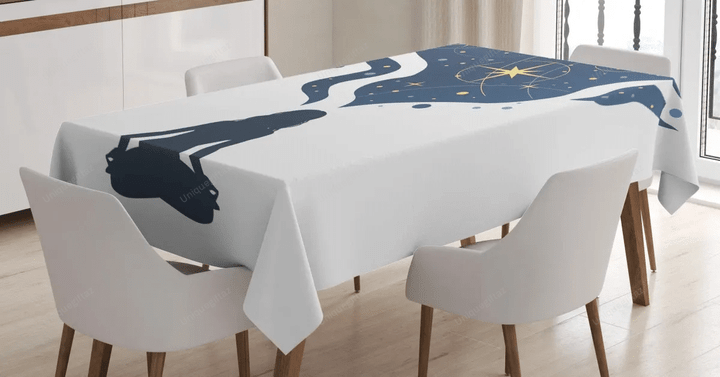 Woman Yoga With Starry Smoke 3d Printed Tablecloth Home Decoration