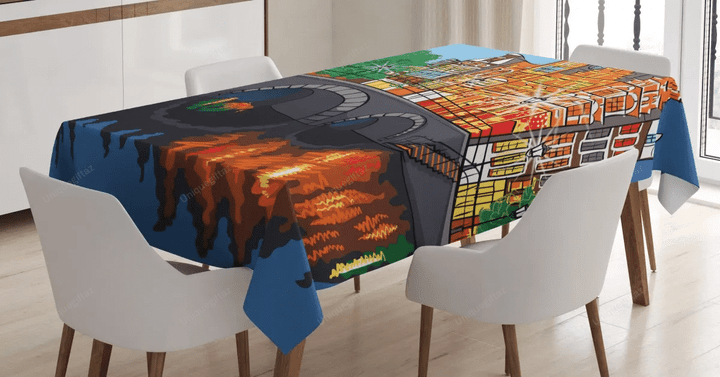 Night City Canal Bridge 3d Printed Tablecloth Home Decoration