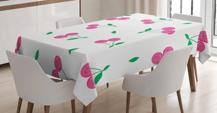 Cherries With Smiling Faces 3d Printed Tablecloth Home Decoration