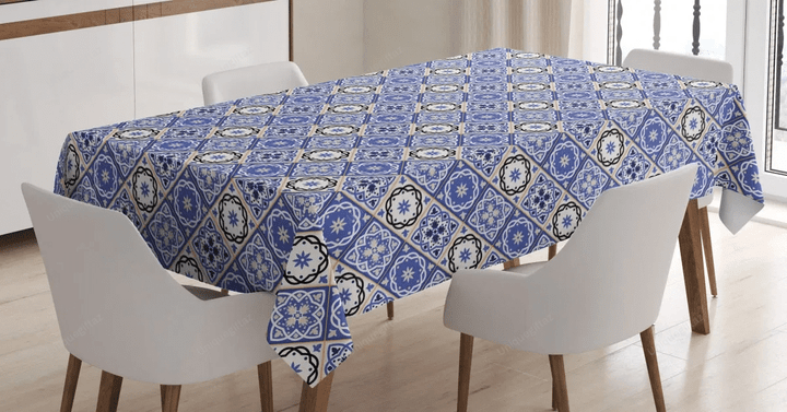 Geometric Azulejo Design 3d Printed Tablecloth Home Decoration