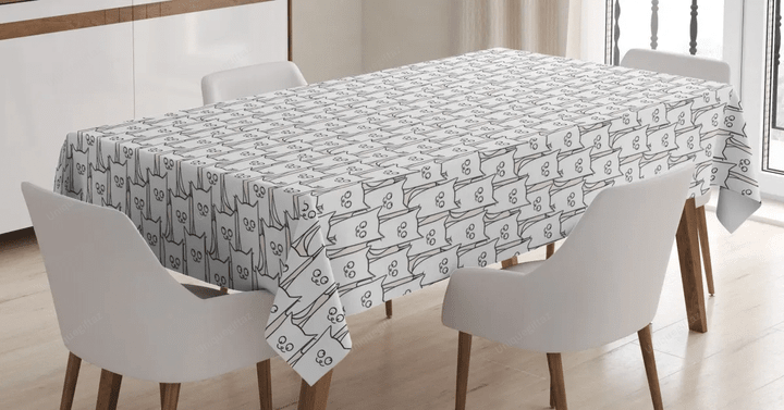 Doodle Style House Cats 3d Printed Tablecloth Home Decoration