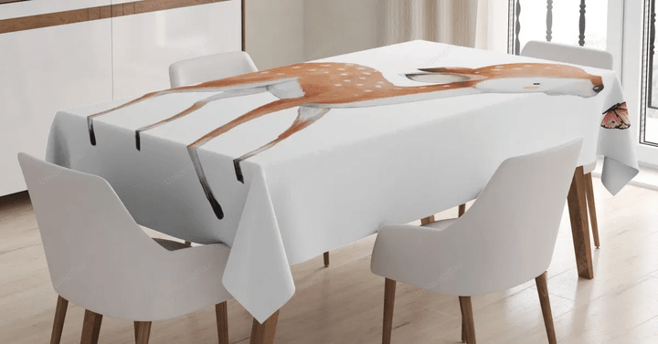 Young Deer And Butterfly 3d Printed Tablecloth Home Decoration