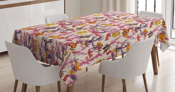 Seaweed Coral Fish 3d Printed Tablecloth Home Decoration
