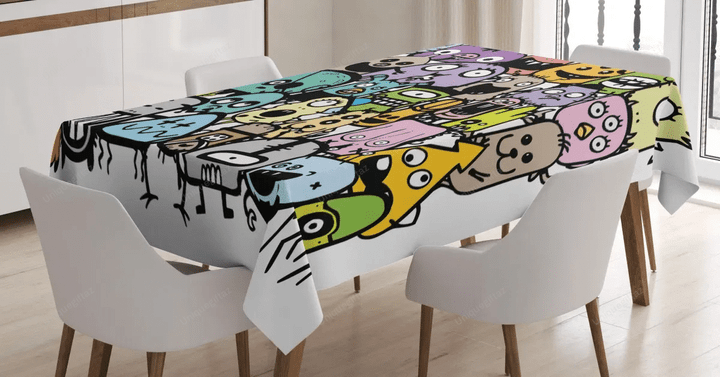 Monster Friends Family Doodle 3d Printed Tablecloth Home Decoration