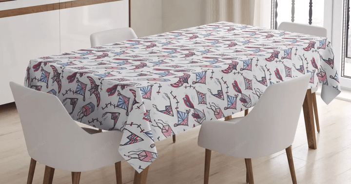 Fish Bird And Rhombus Shapes 3d Printed Tablecloth Home Decoration