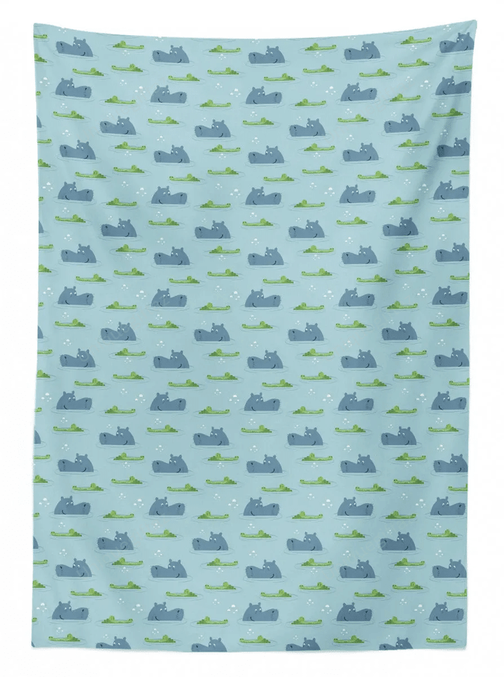 Hippo Crocodile In Water 3d Printed Tablecloth Home Decoration