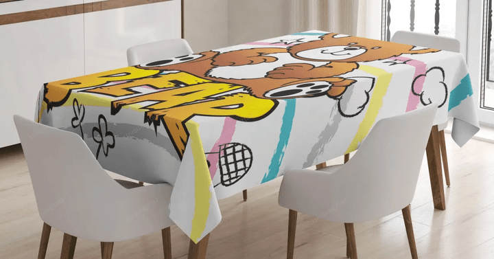 Brown Bears On Stripes 3d Printed Tablecloth Home Decoration