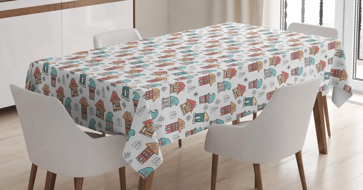 Noel Theme House 3d Printed Tablecloth Home Decoration