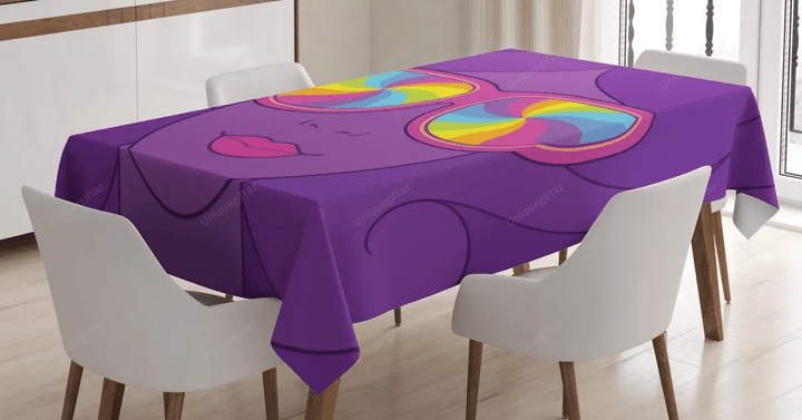 Girl With Rainbow Sunglasses 3d Printed Tablecloth Home Decoration