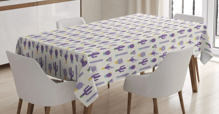 Purple Smiling Cactus Faces 3d Printed Tablecloth Home Decoration