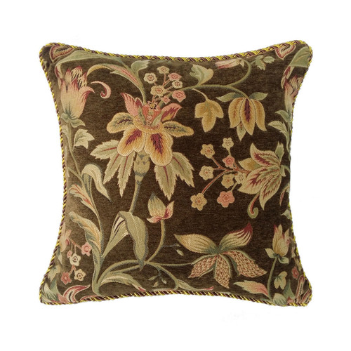 Classic Soft Chenille Multi-colors Floral Pipping Square Pillowcase 45x45cm
