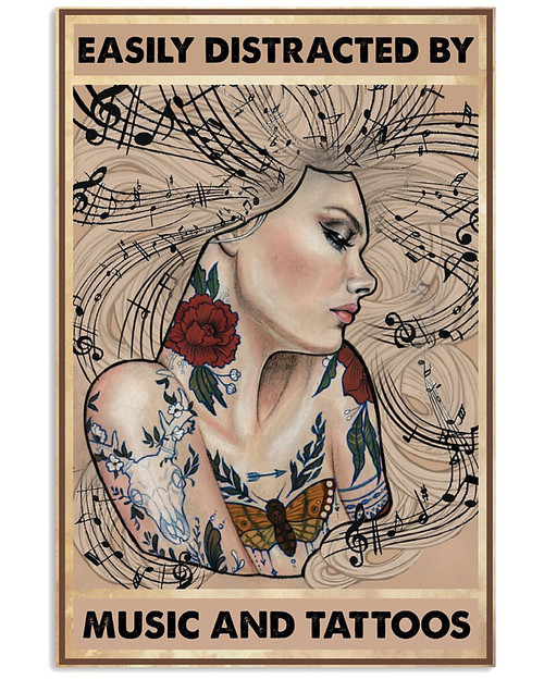 Girl Easily Distracted By Music Tattoos poster canvas