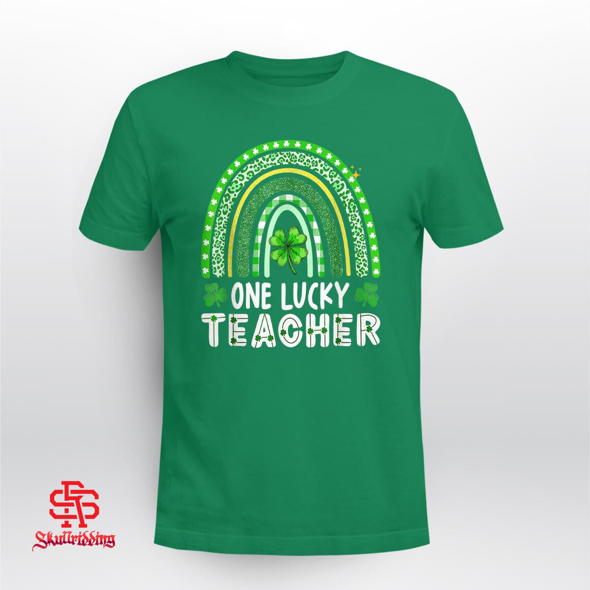 One Lucky Teacher Skullridding Rainbow T-Shirt Day St - Patrick\'s