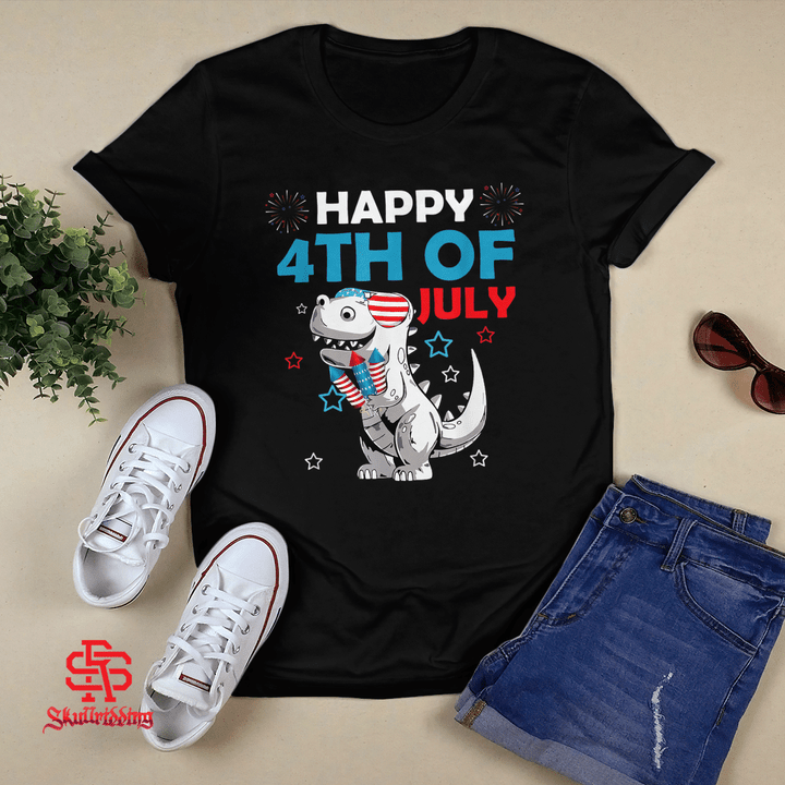 Happy 4th Of July T-Rex Patriotic Funny T-Shirt and Hoodie