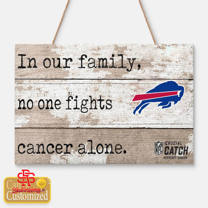 Personalized In Our Family No One Fights Cancer Alone Sign