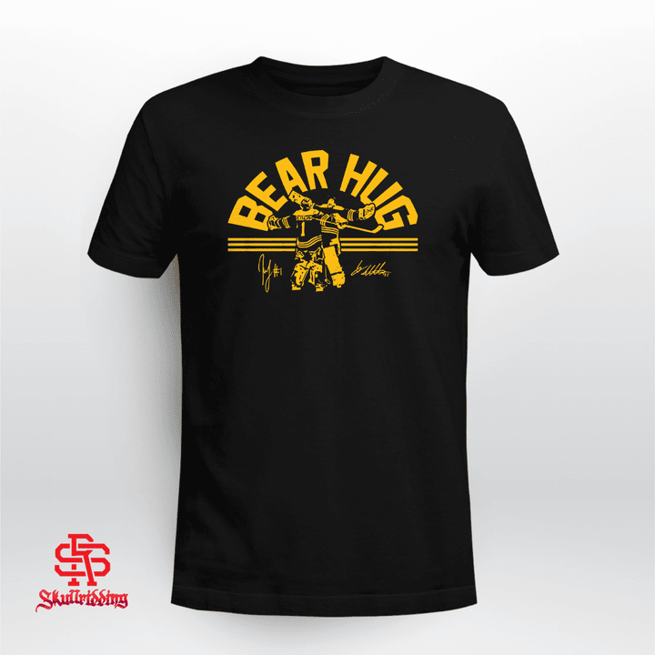 Linus Ullmark & Jeremy Swayman Bear Hug Shirt - Boston BruinsLinus Ullmark & Jeremy Swayman Bear Hug - Boston Bruins