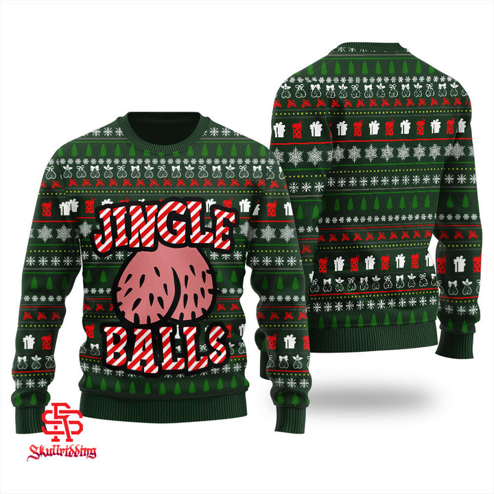 Jingle Balls Naughty Ugly Christmas Sweater Green