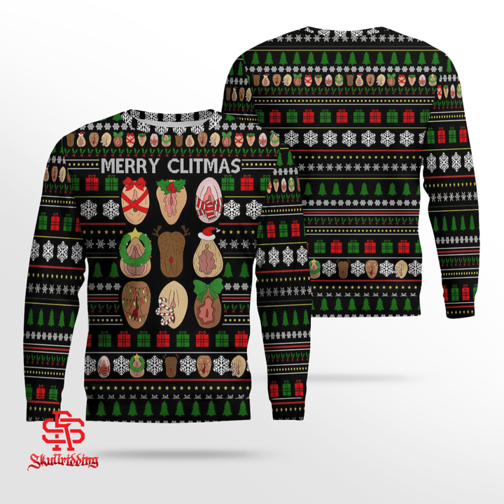 Merry Clitmas Vulva All I Want For Christmas Ugly Christmas Sweater Black