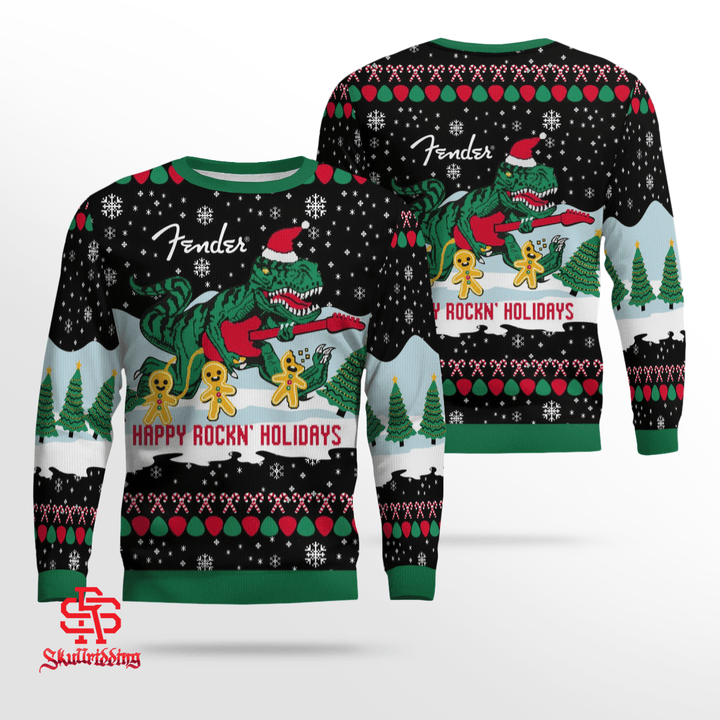 T-Rex Happy Rockn' Holidays Ugly Christmas Sweater