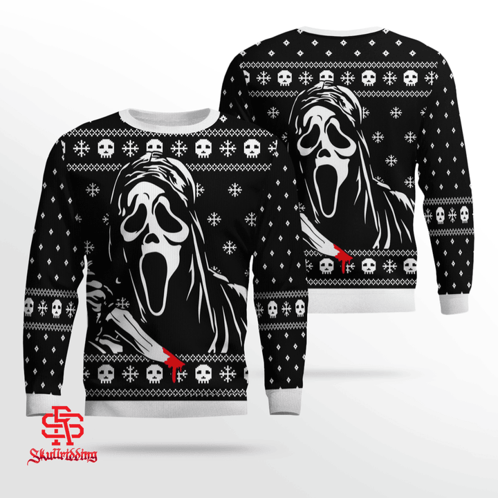 Changes Scream Ghostface Holiday Ugly Sweater Black