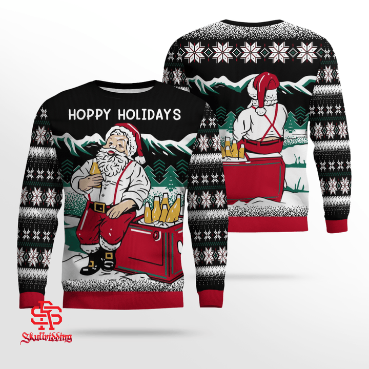Hoppy Cooler Santa Holiday Ugly Christmas Sweater