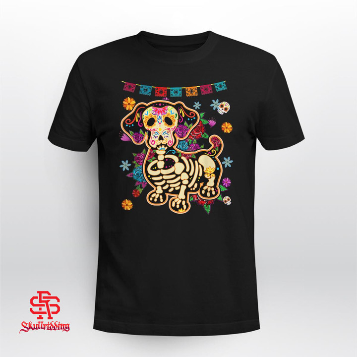 Dachshund Dia De Los Muertos Day Of Dead Dog Sugar Skull T-Shirt