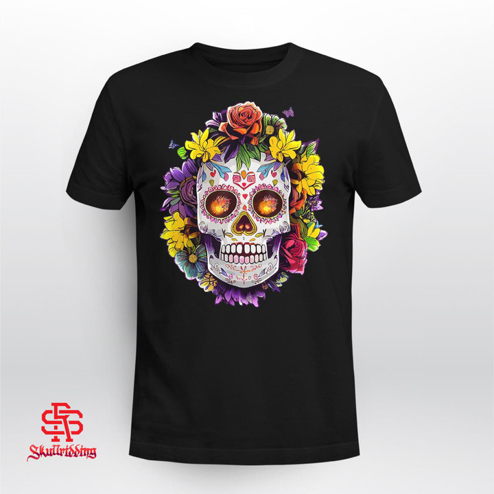 Floral Sugar Skull Day of the Dead Dia De Muertos Women T-Shirt